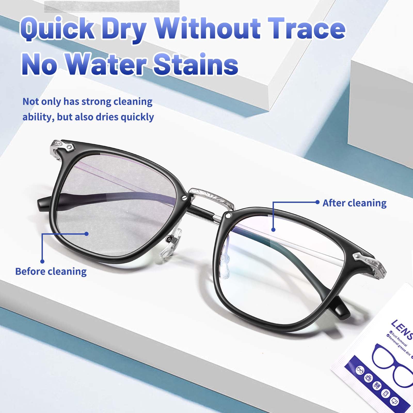 Cleaning eyeglasses with an Icepac wipe