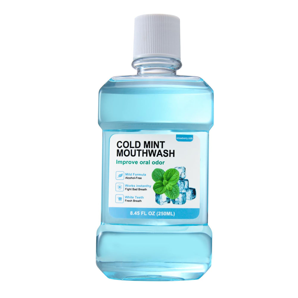 Fresh Breath Mouthwash ICY Mint bottle close-up