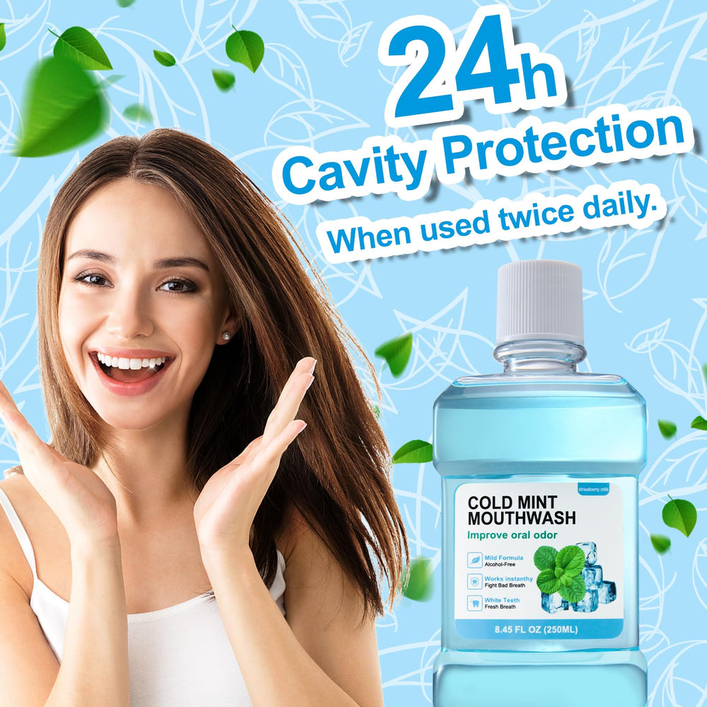 ICY Mint Mouthwash bottle with mint label