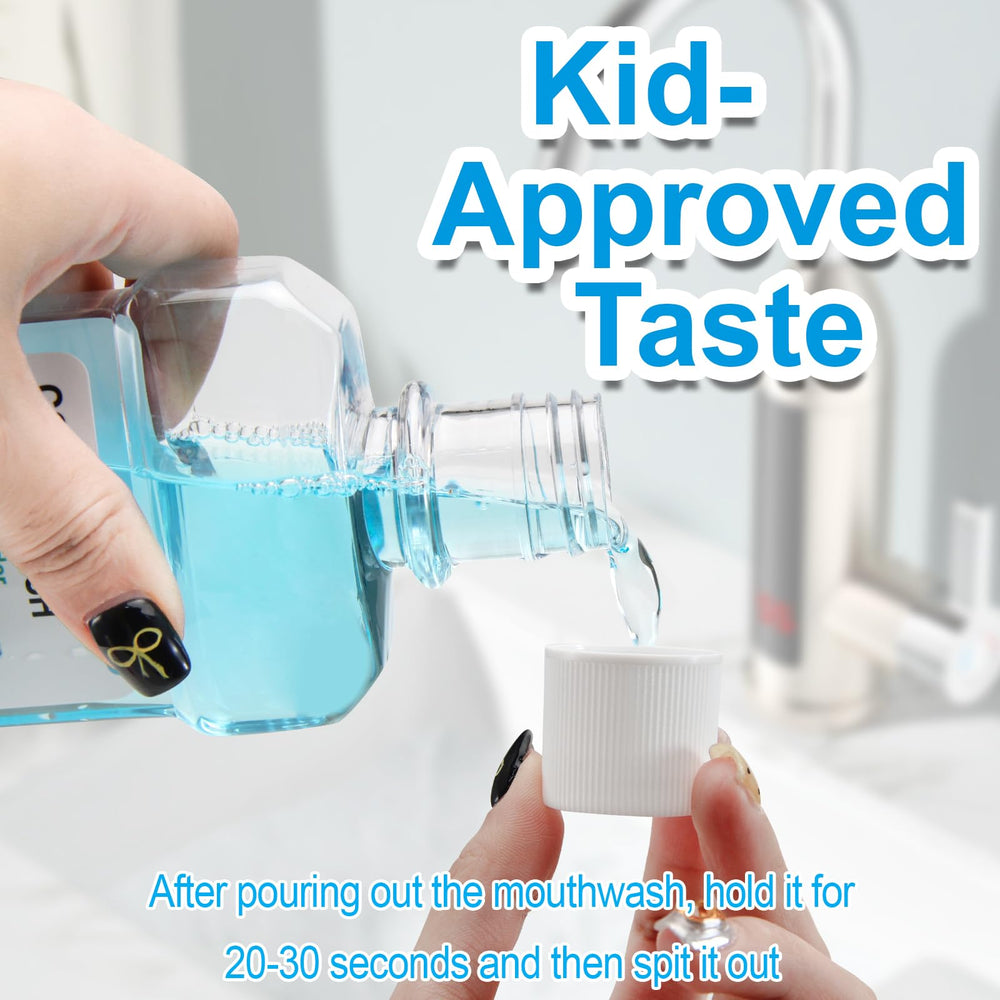 Pouring ICY Mint Mouthwash into a glass