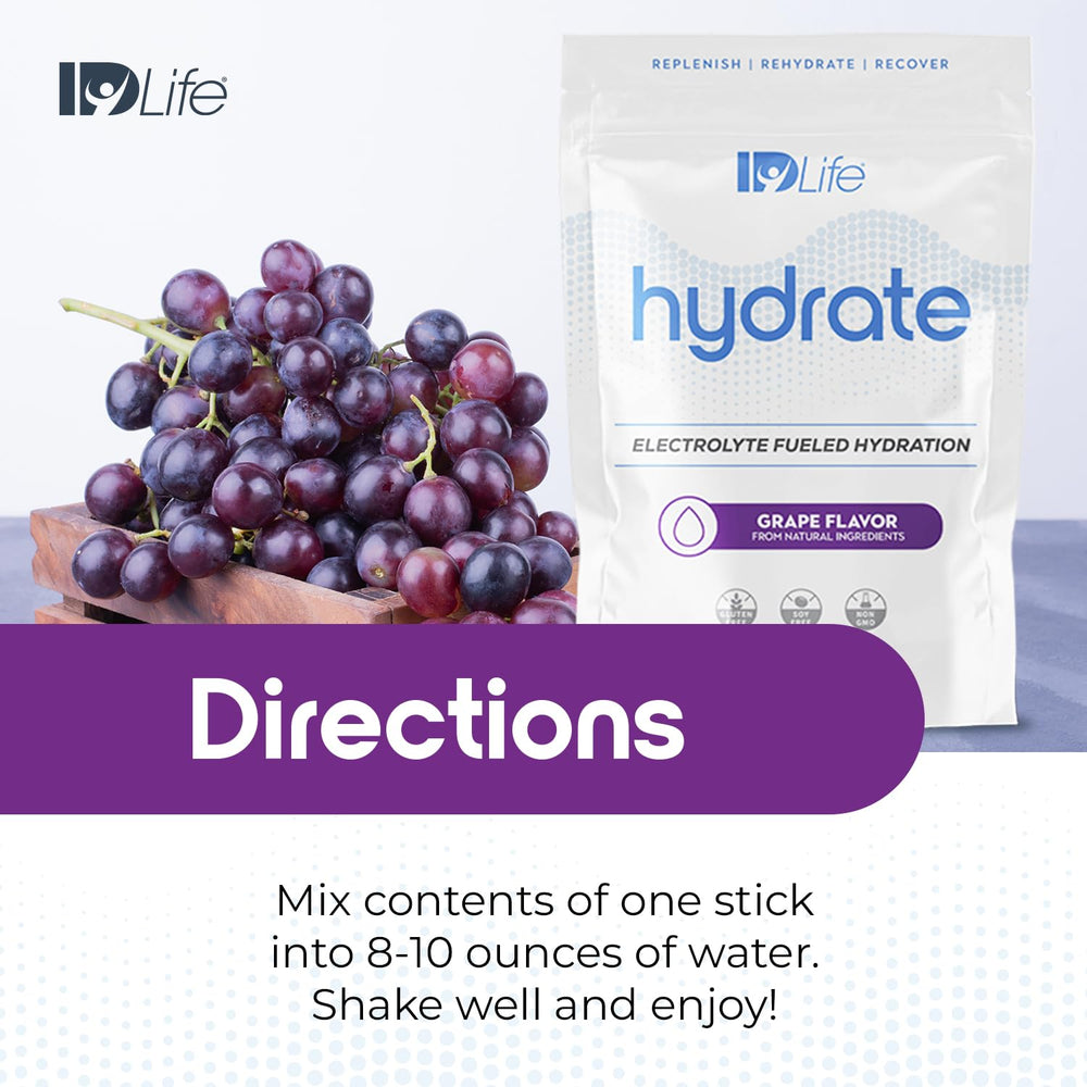 Shaker bottle with grape hydrate powder being mixed