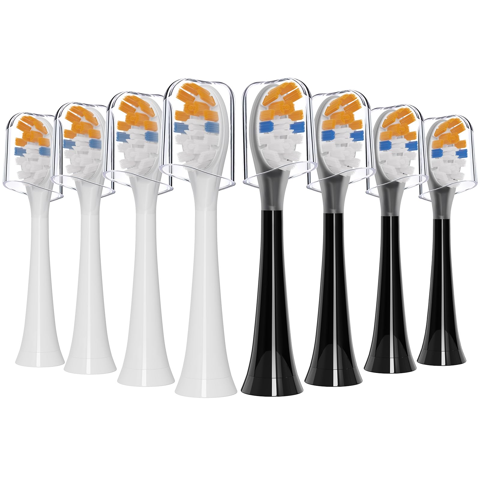 Iemegumi 8-pack replacement heads for Philips Sonicare – black and white – front view