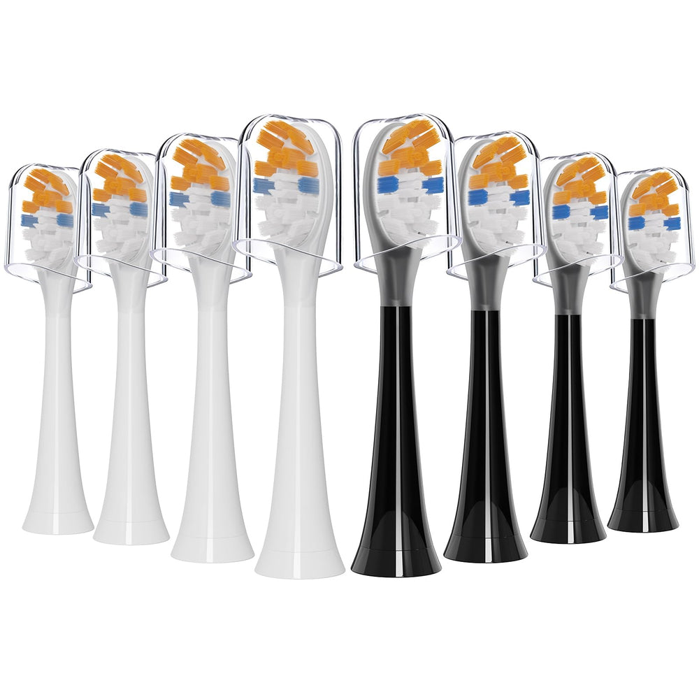 Iemegumi 8-pack replacement heads for Philips Sonicare – black and white – front view