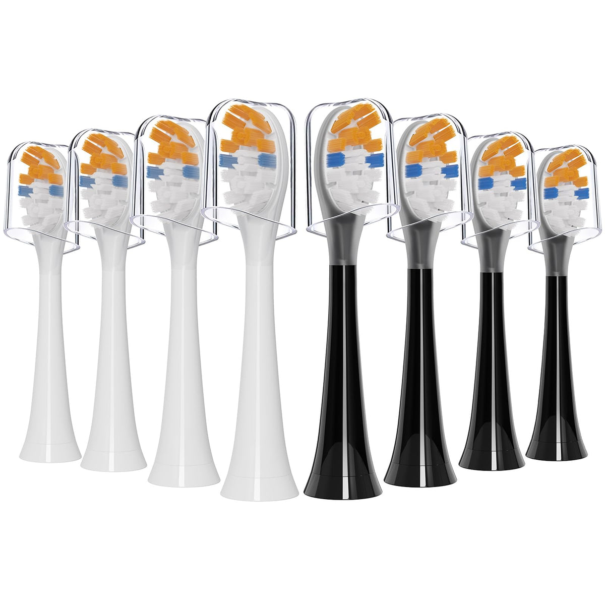 Iemegumi 8-pack replacement heads for Philips Sonicare – black and white – front view