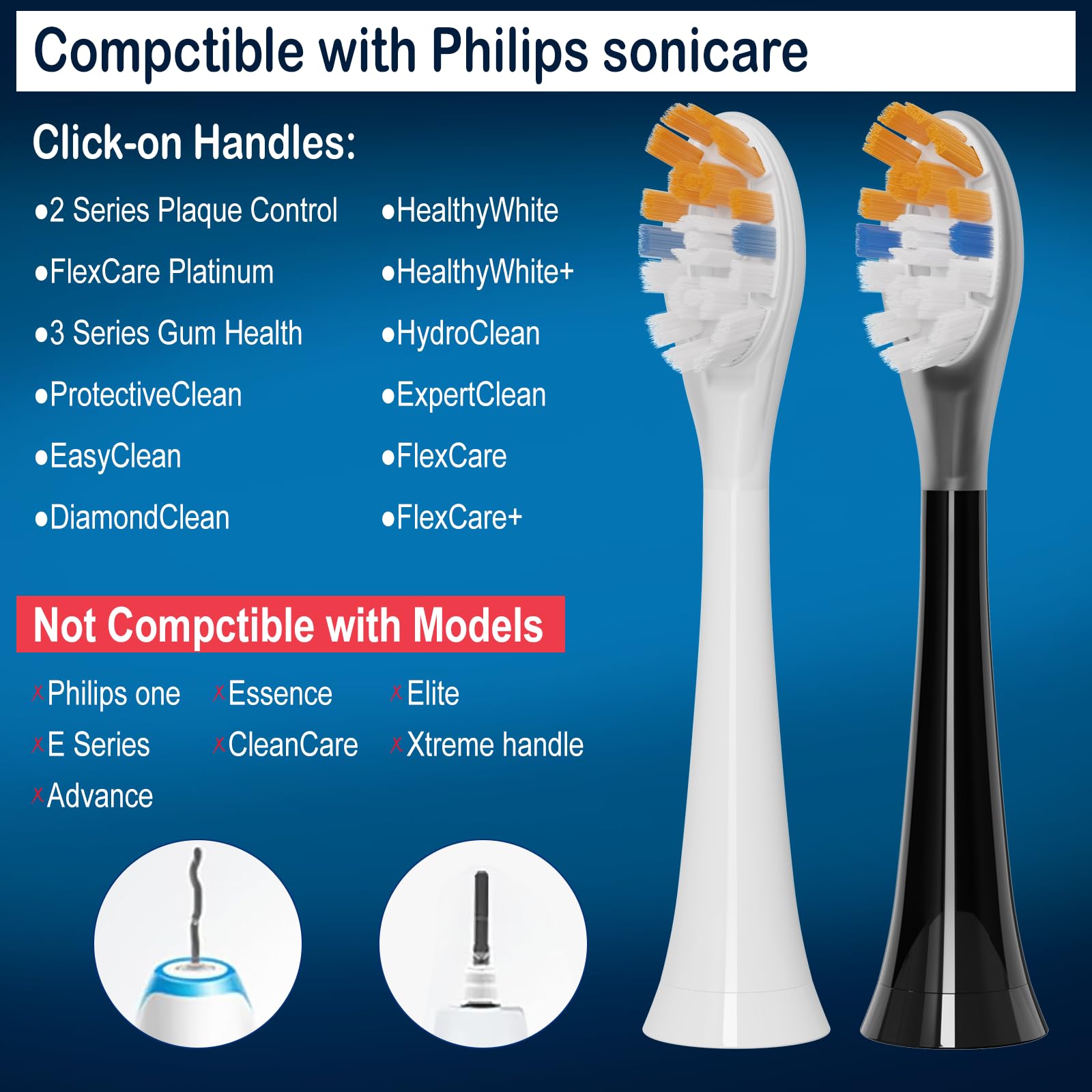 Snap-on compatible Iemegumi heads for Philips Sonicare – 8 pack