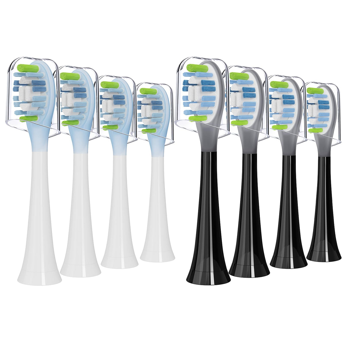 Iemegumi 8-pack replacement toothbrush heads in black and white