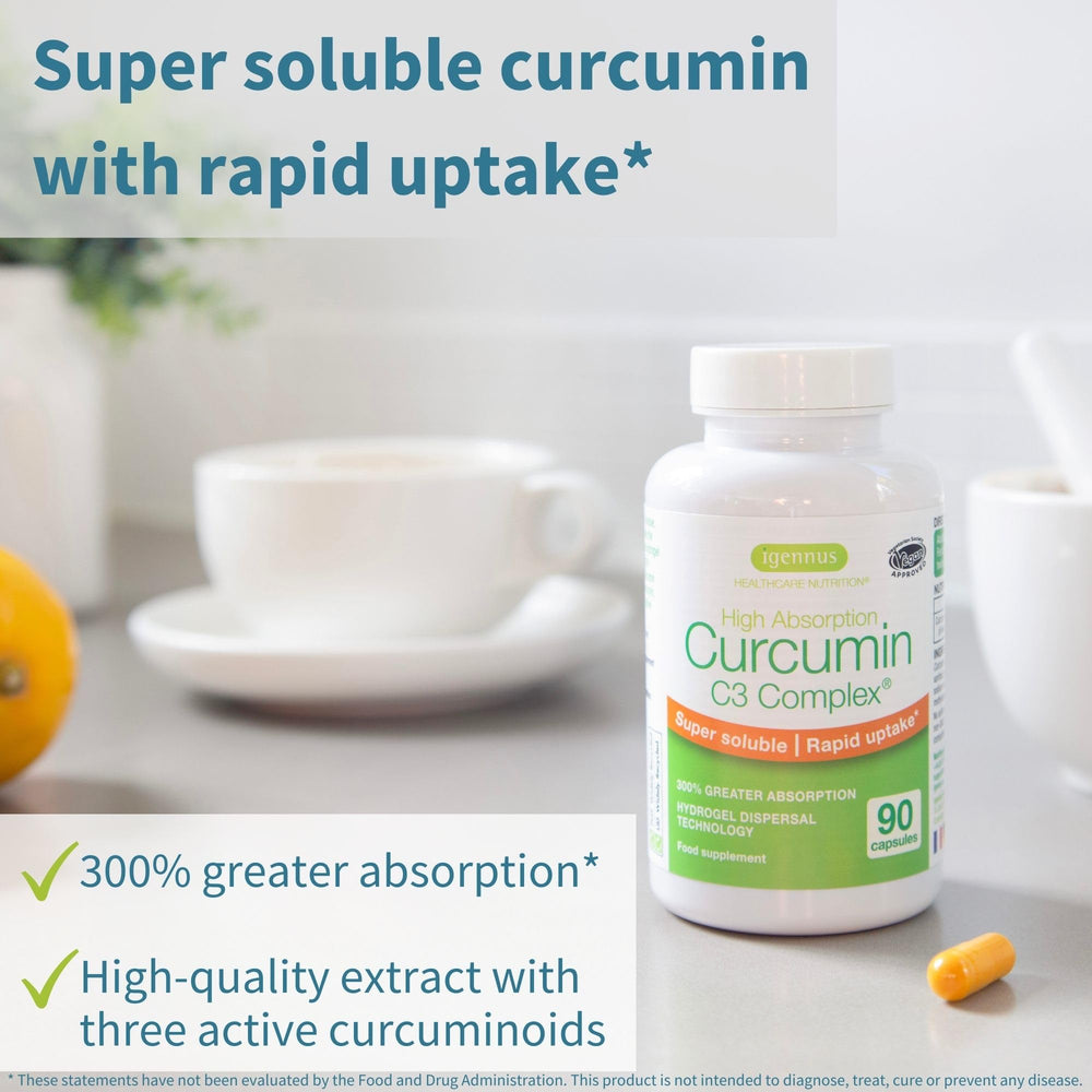 Close-up of Curcumin C3 Complex 95% standardised extract label