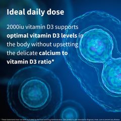 Multiple small Vitamin D3 tablets showing daily dose