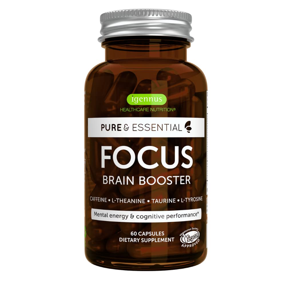 Igennus Focus bottle front showing clean energy support for study sessions