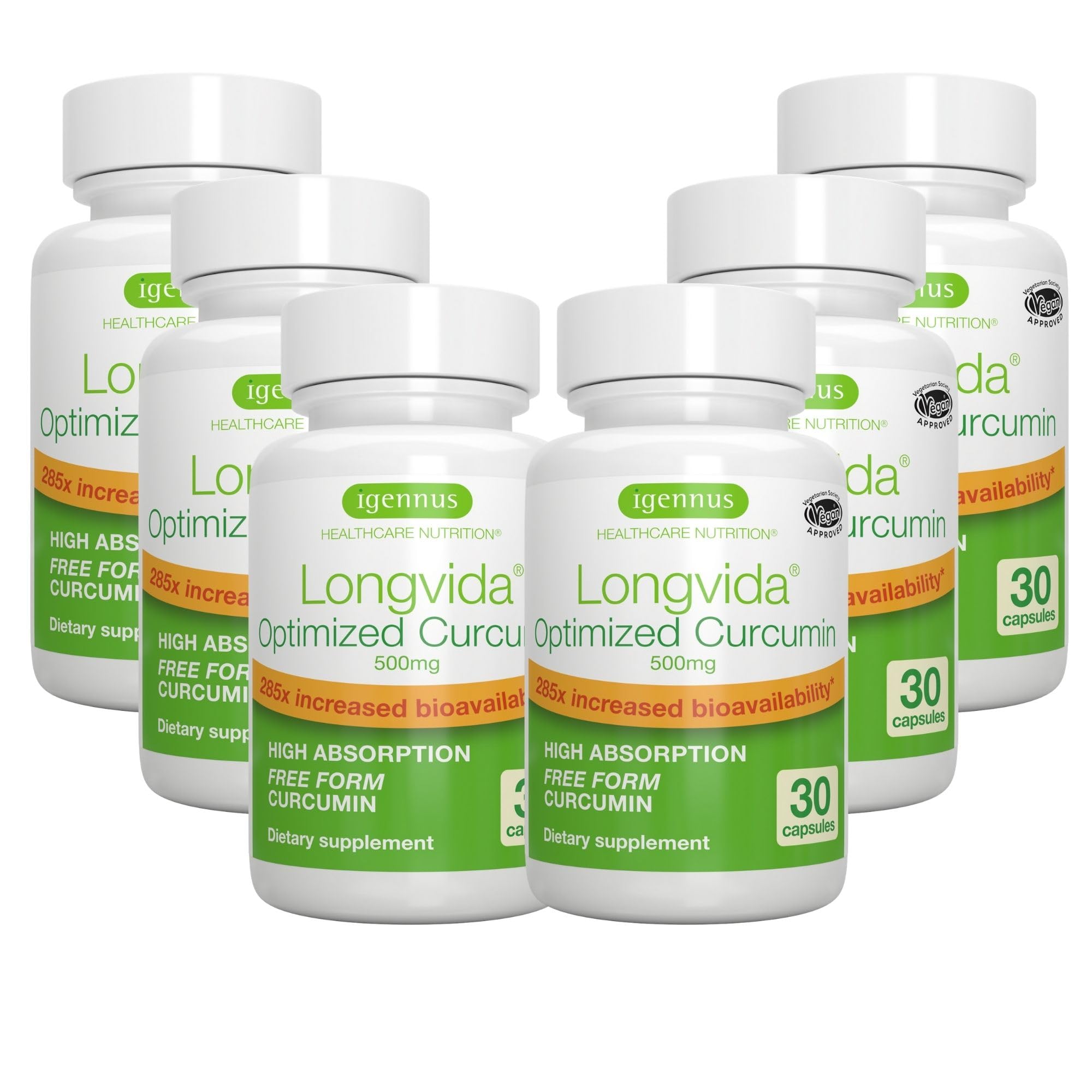 Igennus Longvida Curcumin 500mg vegan bottle with 180 capsules