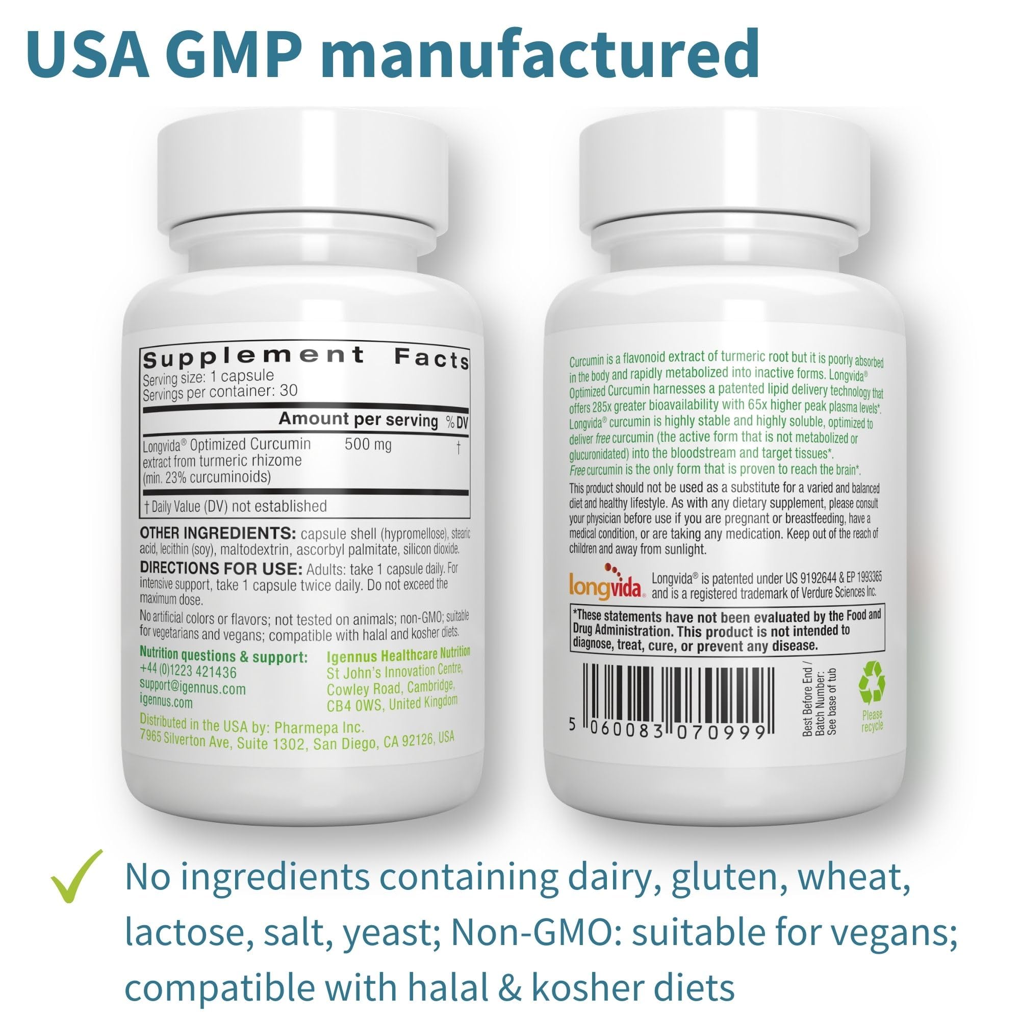 GMP manufacturing and vegan certification badge