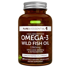 Igennus Ultra Pure Omega 3 rTG Wild Fish Oil bottle, 180 softgels