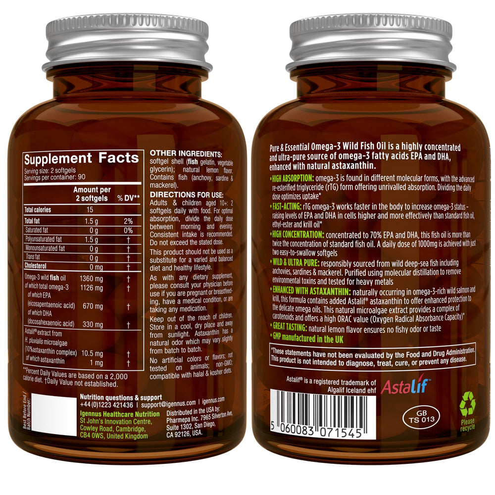Nutrition label showing EPA & DHA content