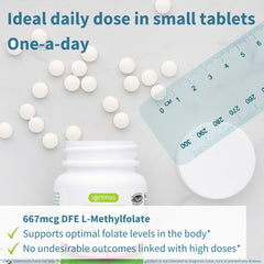 Close-up of the product label showing 5-MTHF information.