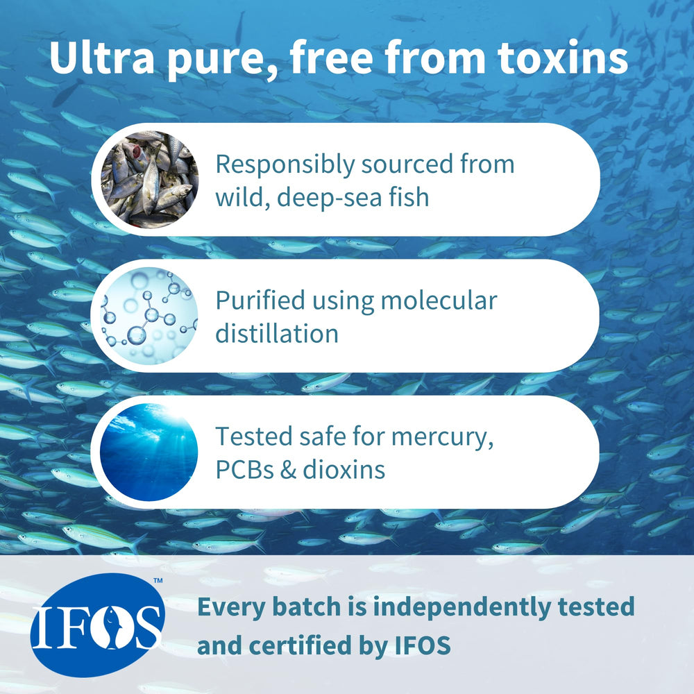 IFOS certified wild fish oil label on bottle