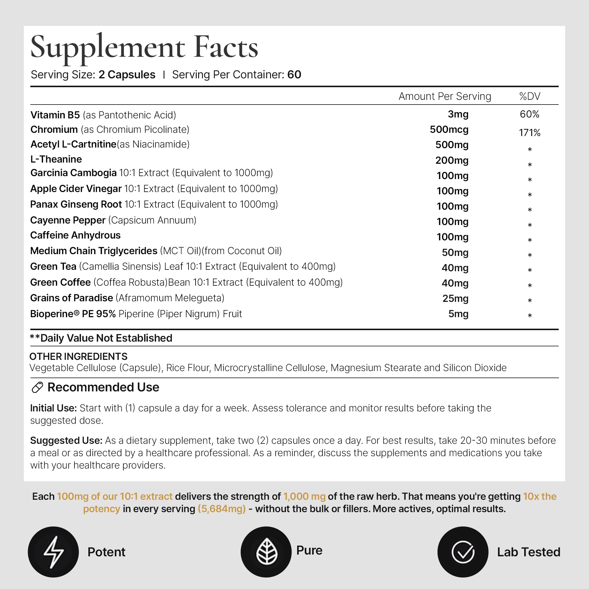 Close-up of Ignite label highlighting BioPerine