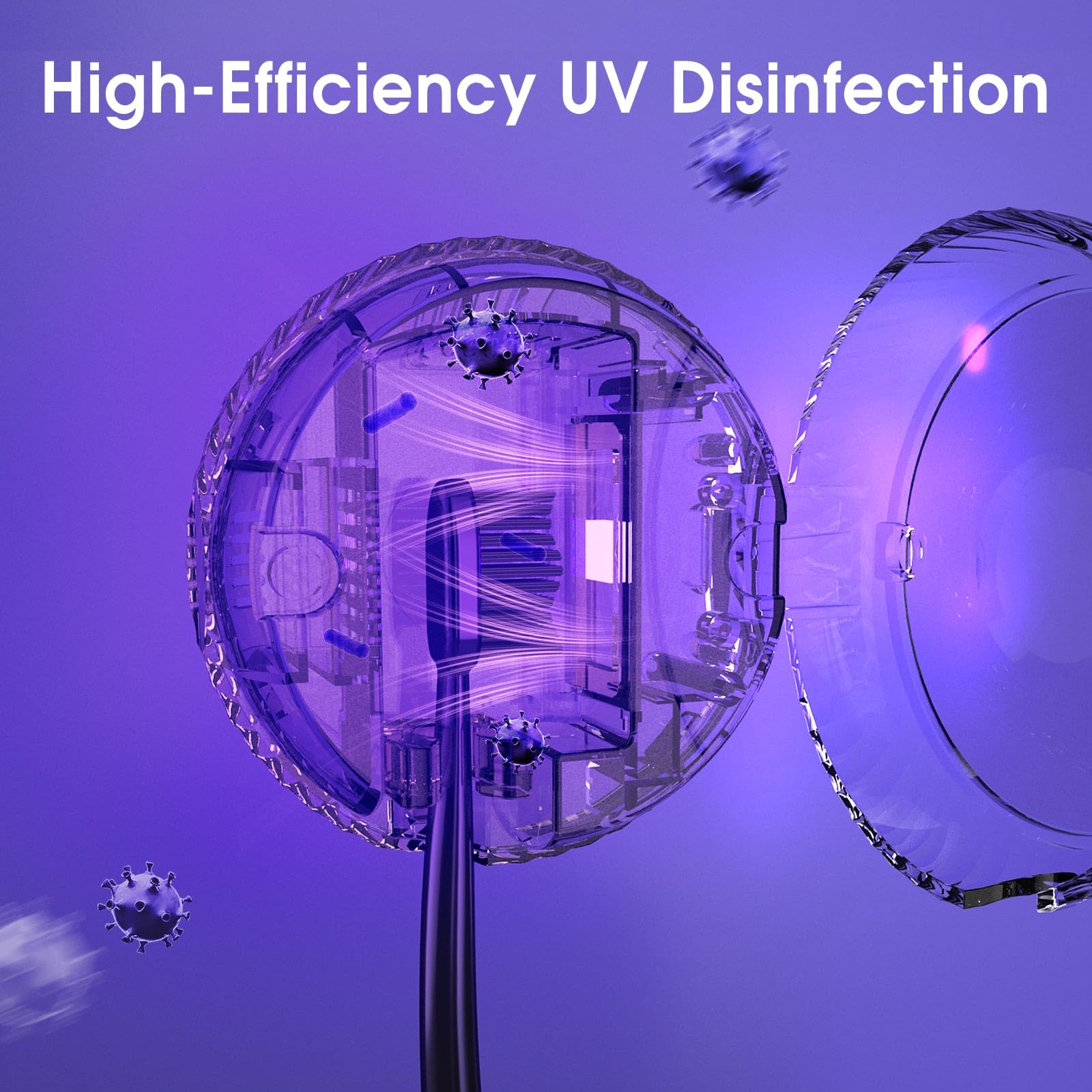 Close-up of the UV toothbrush sanitizer showing lid and dual-spectrum LEDs