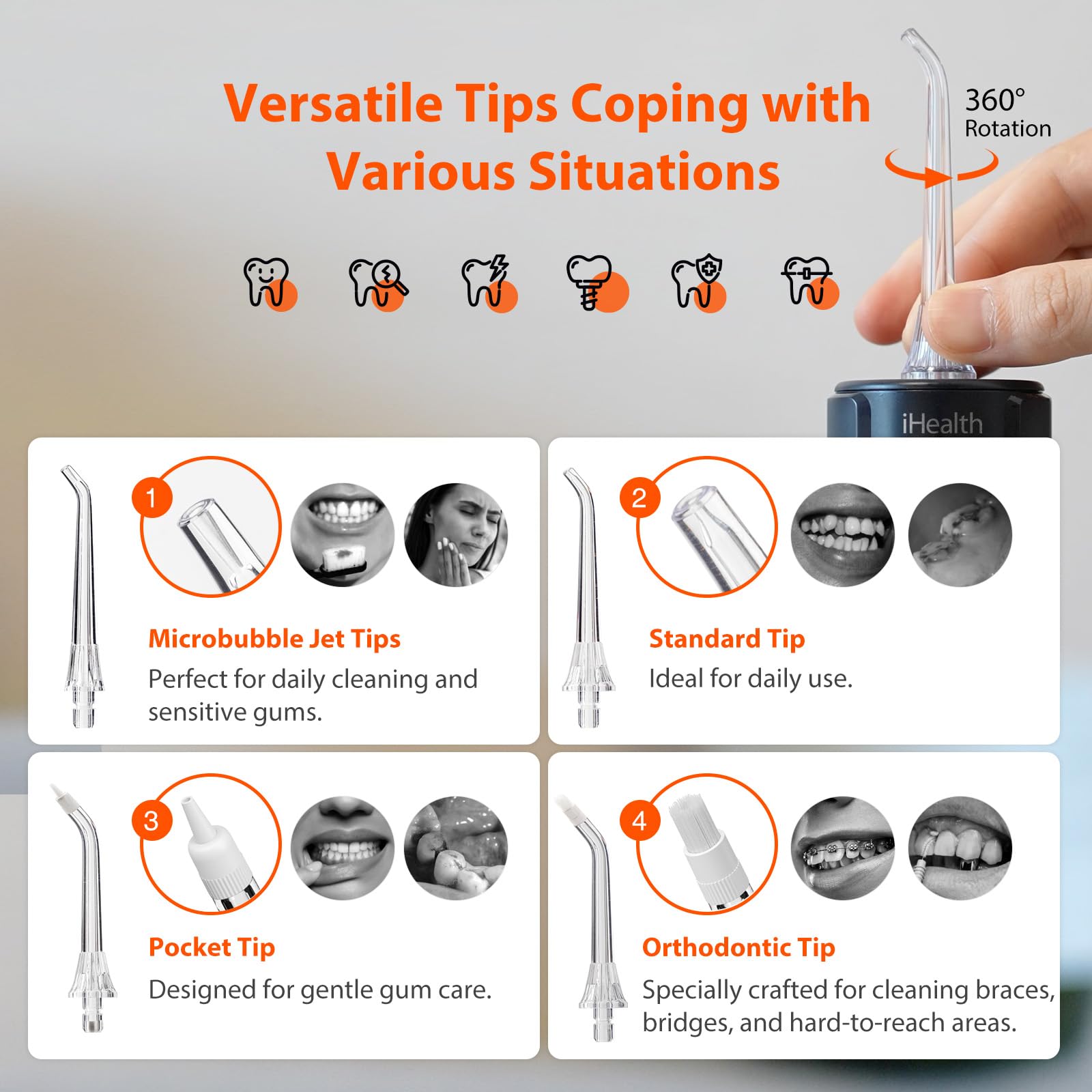 Five interchangeable tips included in the pack