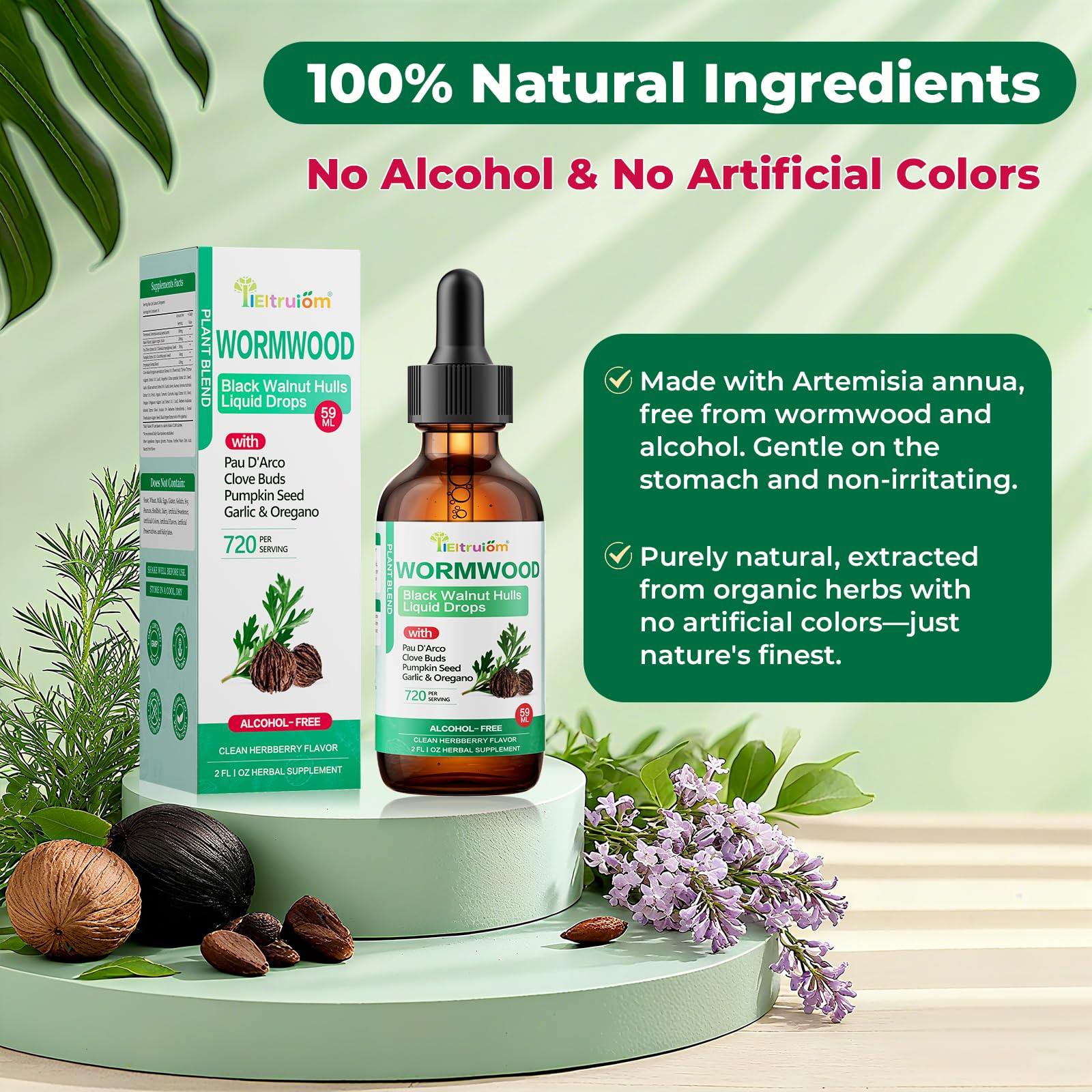 Dropper dispensing amber tincture from the bottle