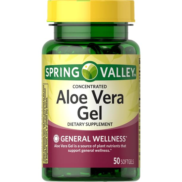 IKJ Concentrated Aloe Vera Gel Dietary Supplement bottle with 50-count packaging