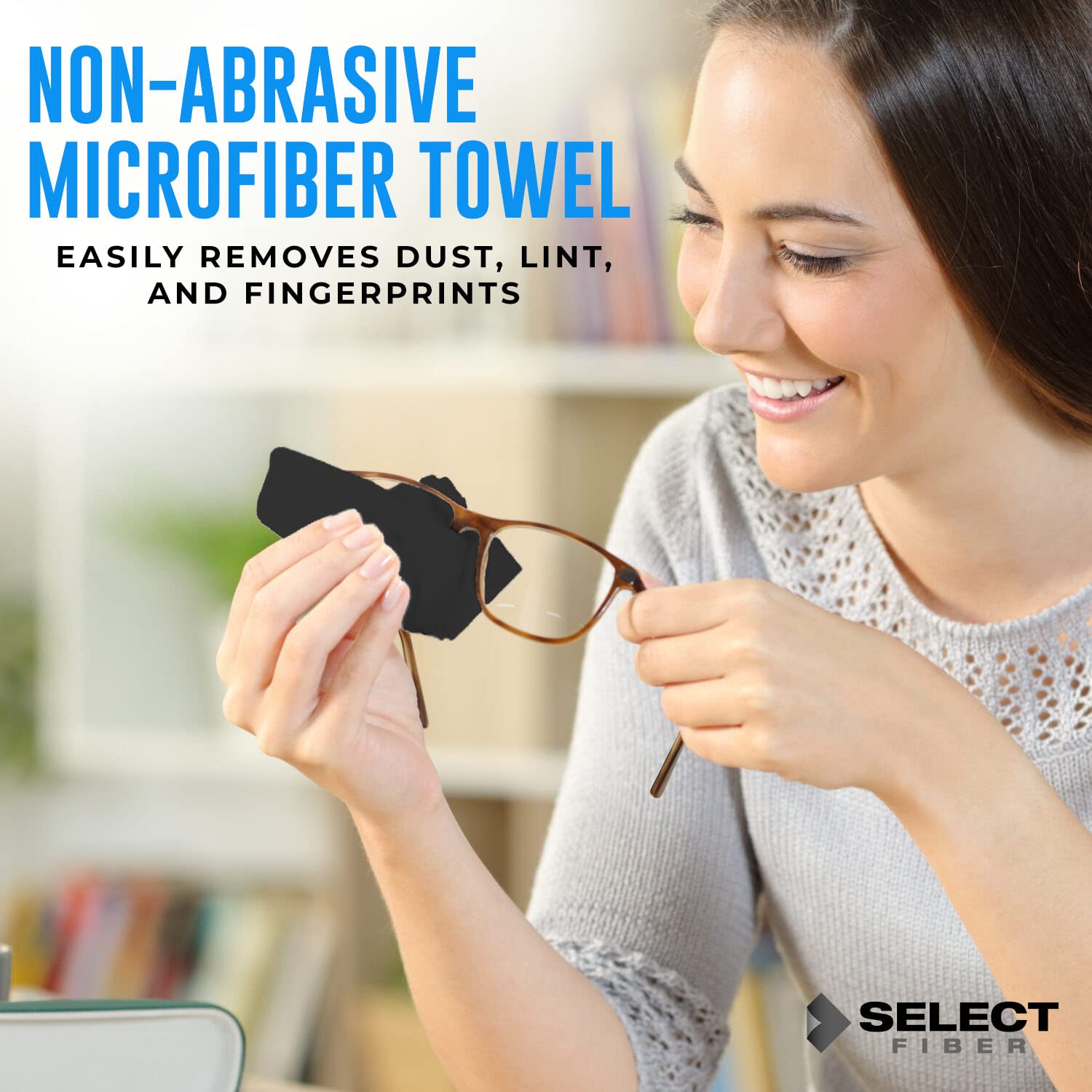 Black microfiber cleaning cloth for glasses and screens