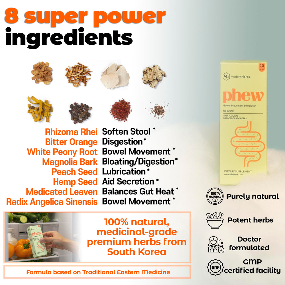 Iluna Phew herbal formula close-up highlighting natural ingredients for digestion support.