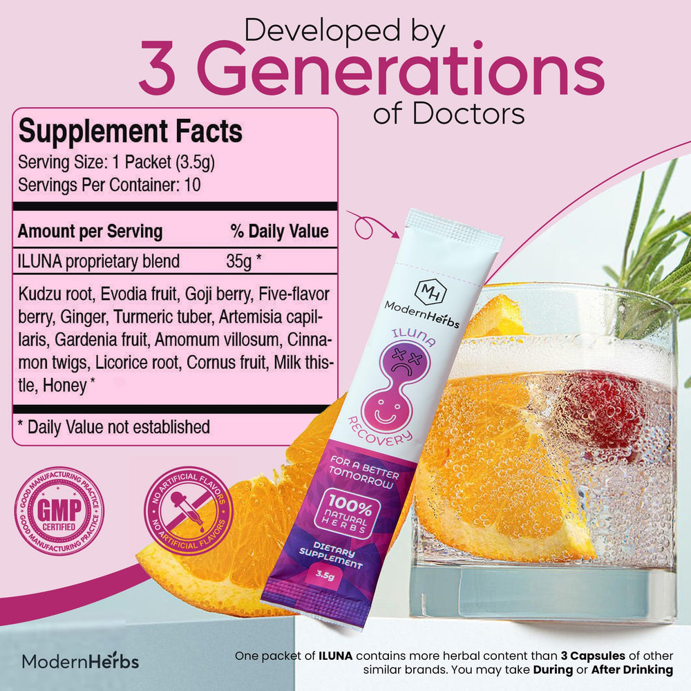 Detox and liver support themes featured on ILUNA Recovery packaging