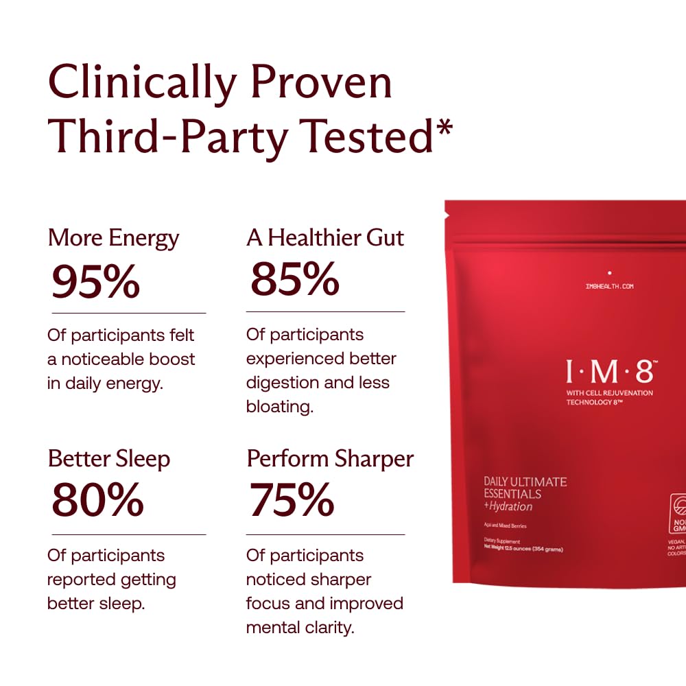 Close-up of CoQ10 and nutrient blend label on IM8 bottle