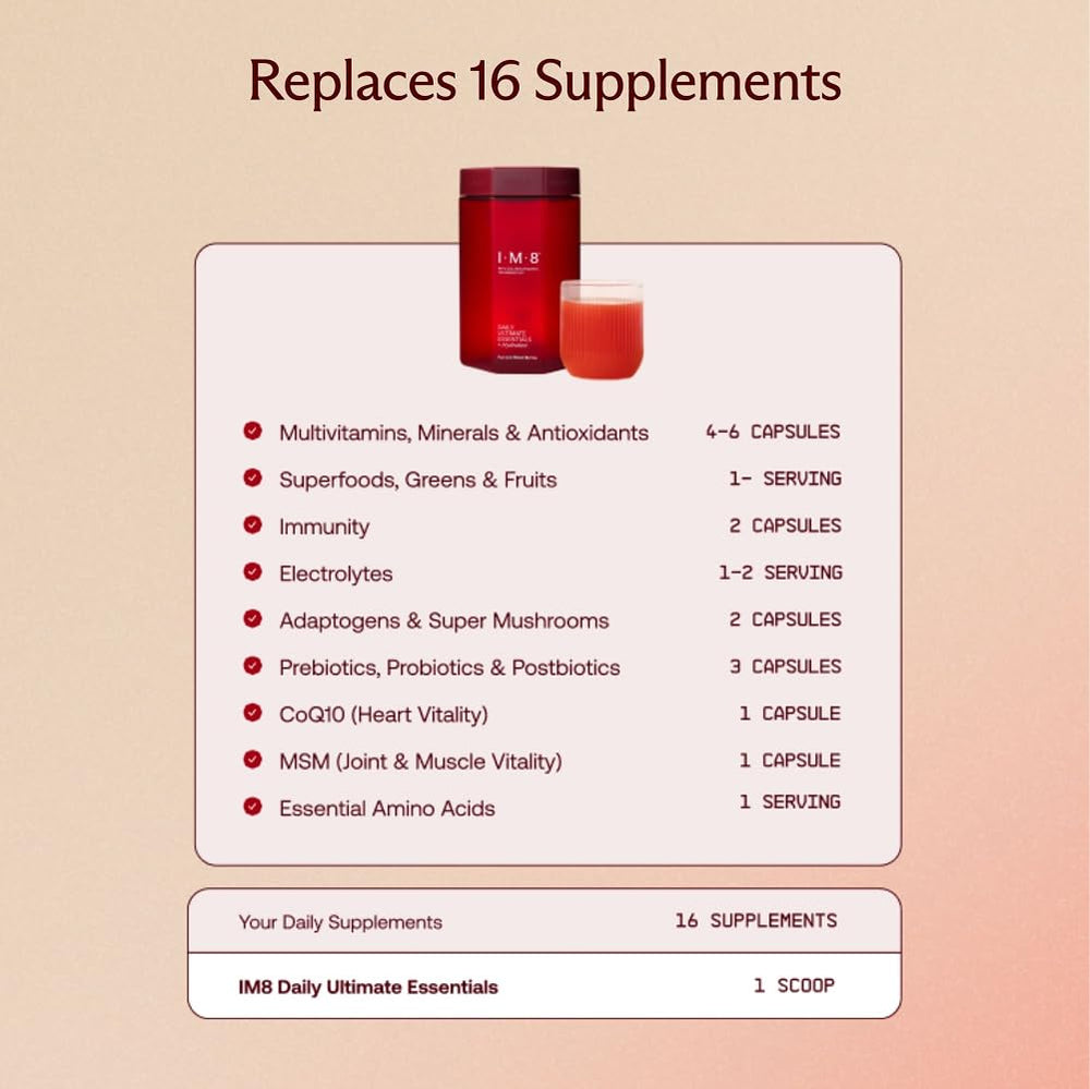 Nutrition facts panel close-up for IM8 Daily Ultimate Essentials