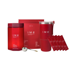 IM8 Daily Ultimate Essentials package with scoop and tumbler