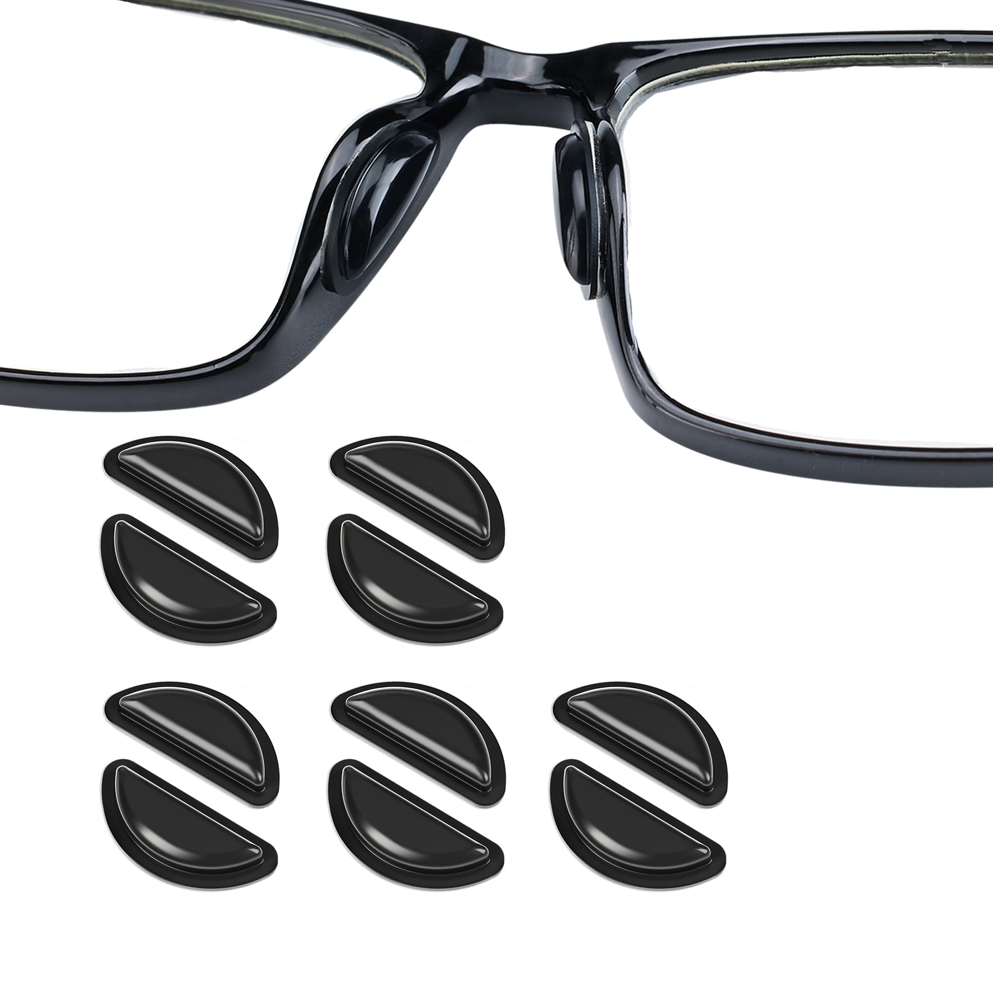 Omnful 2.5mm Adhesive Nose Pads – Anti-Slip Soft Silicone Cushions (5 Pairs, Black)