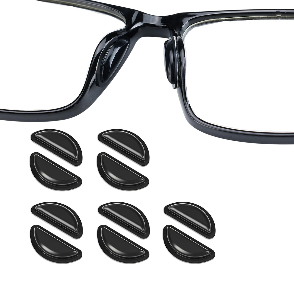 Omnful 2.5mm Adhesive Nose Pads – Anti-Slip Soft Silicone Cushions (5 Pairs, Black)