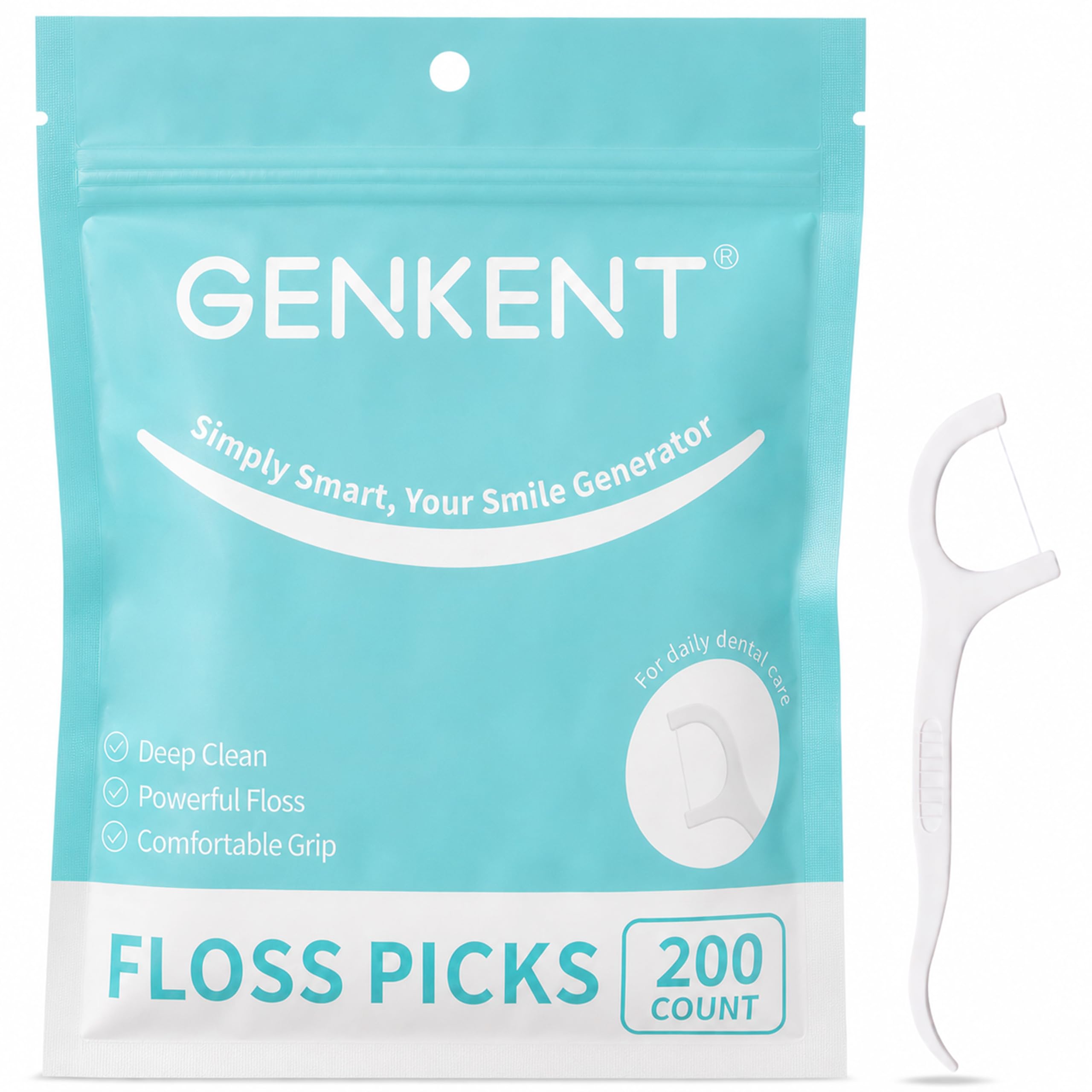 GENKENT White Floss Picks – 200 Count | Threader-Style Dental Picks