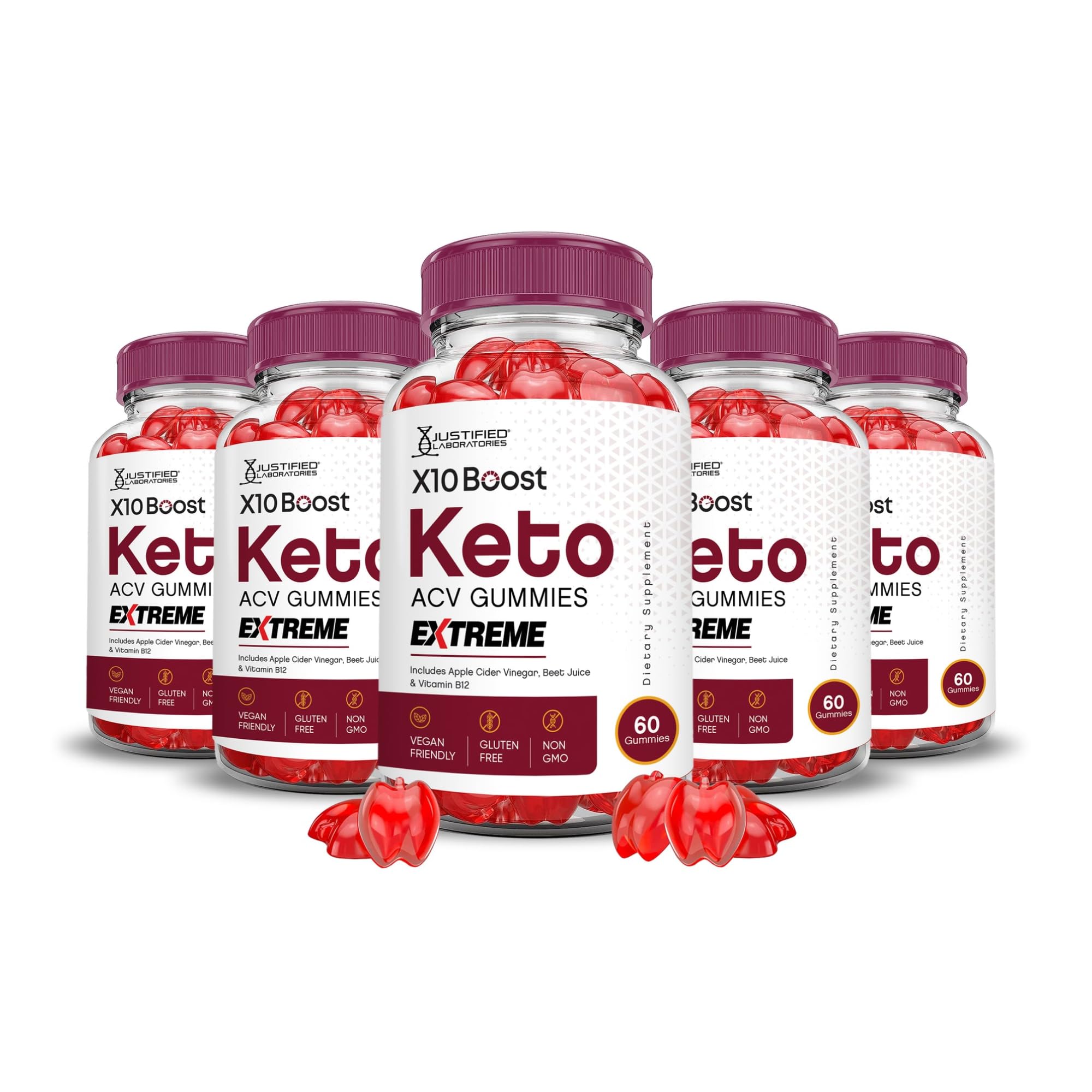 Justified Laboratories Boost Keto ACV Gummies — Vegan, Non-GMO, 1000mg ACV per Serving (5-Pack)
