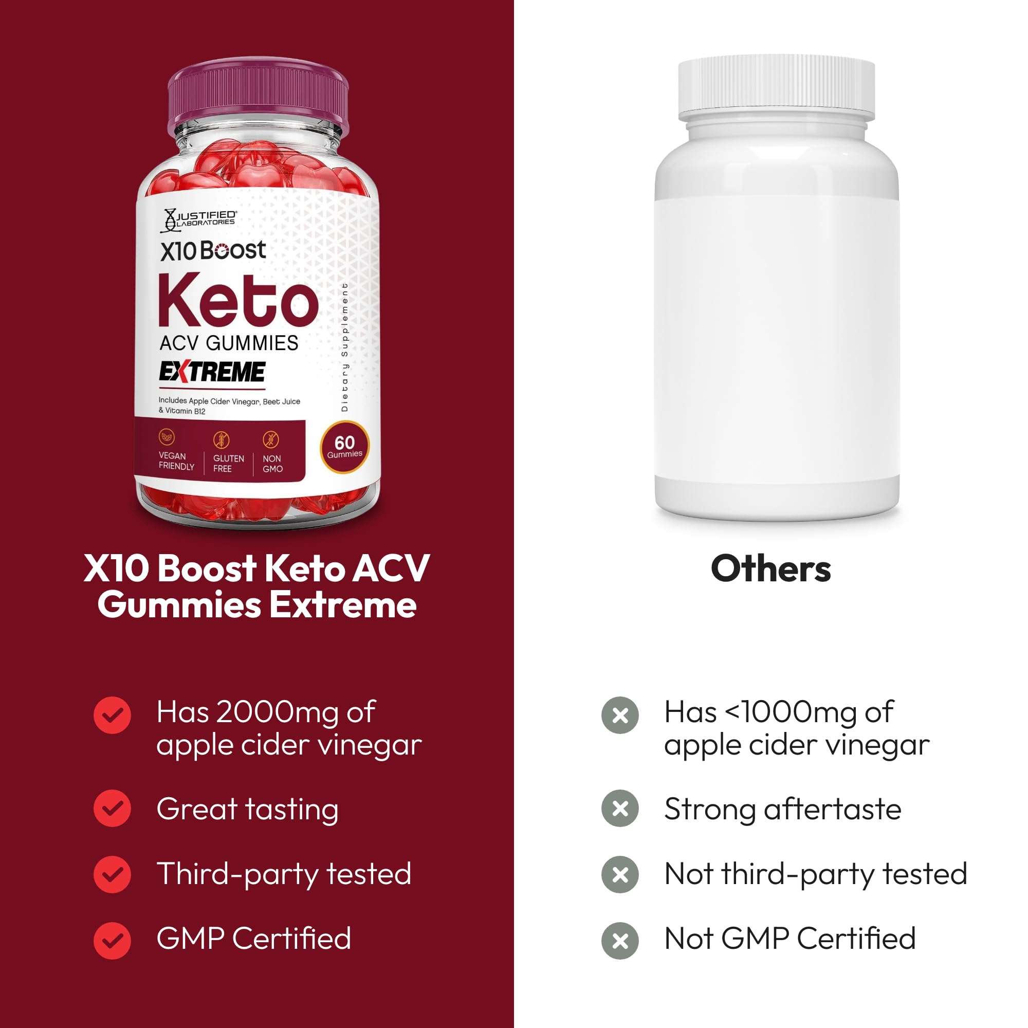 Justified Laboratories Boost Keto ACV Gummies — Vegan, Non-GMO, 1000mg ACV per Serving (5-Pack)