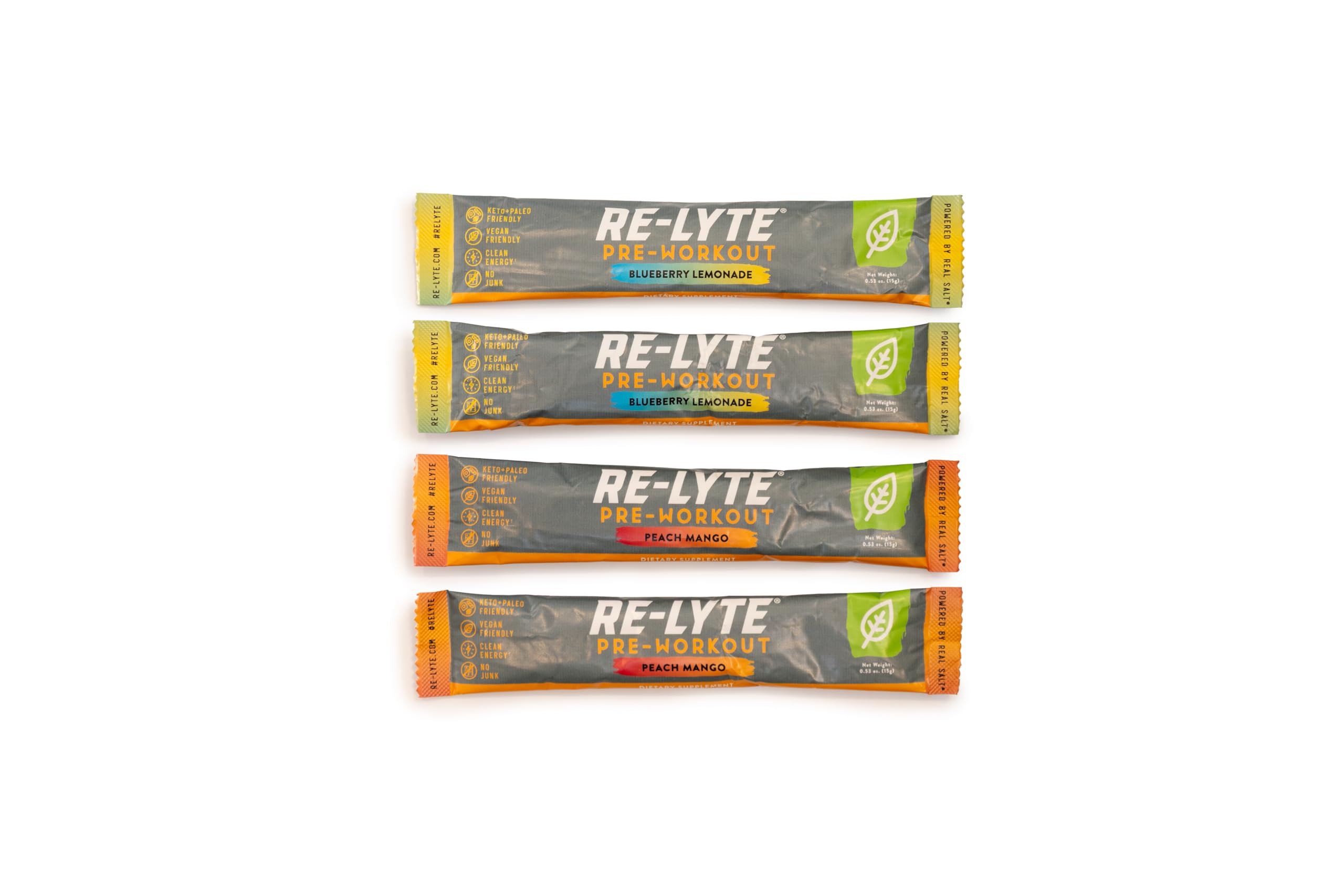 REDMOND Re-Lyte Pre-Workout Drink Mix Sampler Pack — 4 Sticks