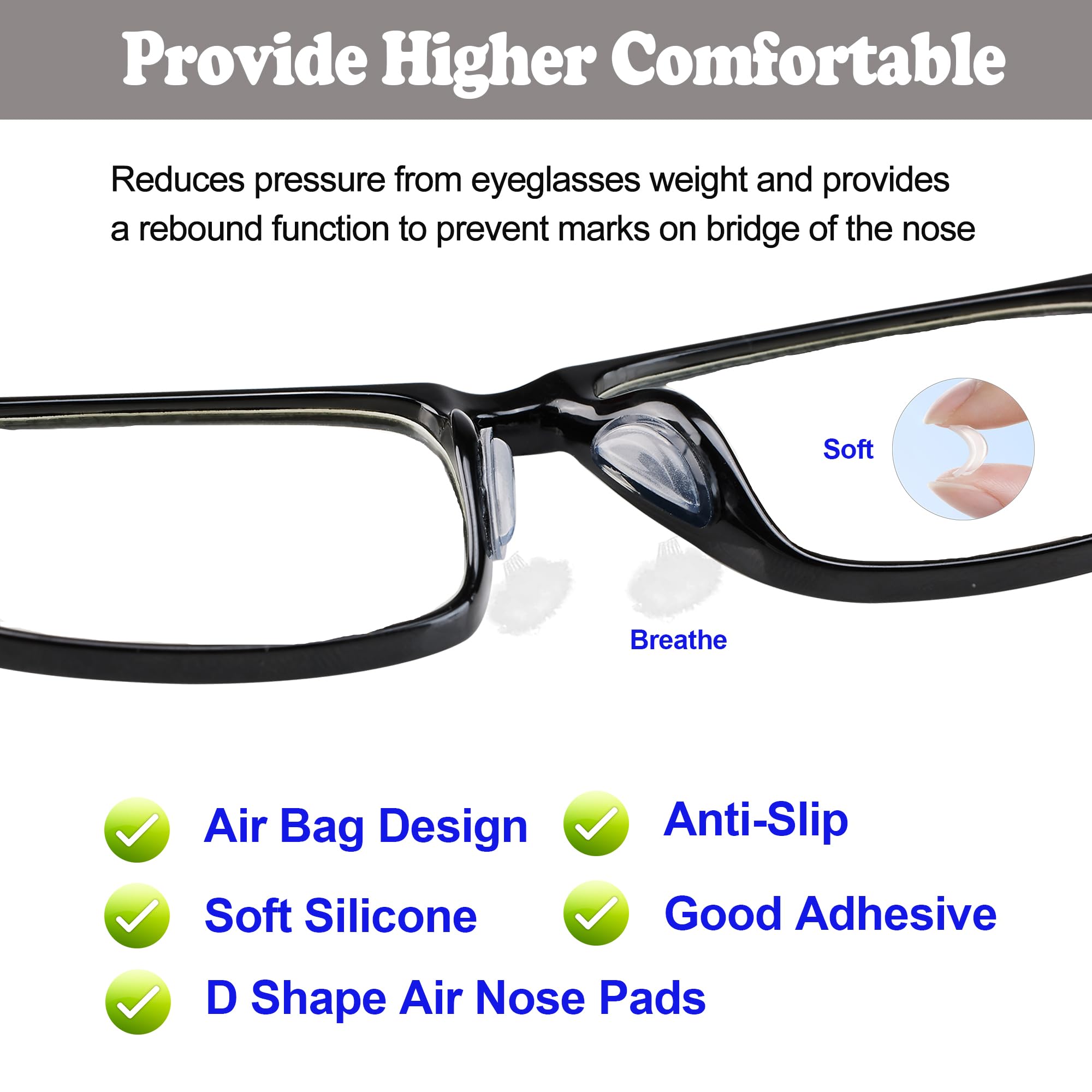 Omnful 2.5mm Adhesive Nose Pads – Anti-Slip Soft Silicone Cushions (5 Pairs, Black)