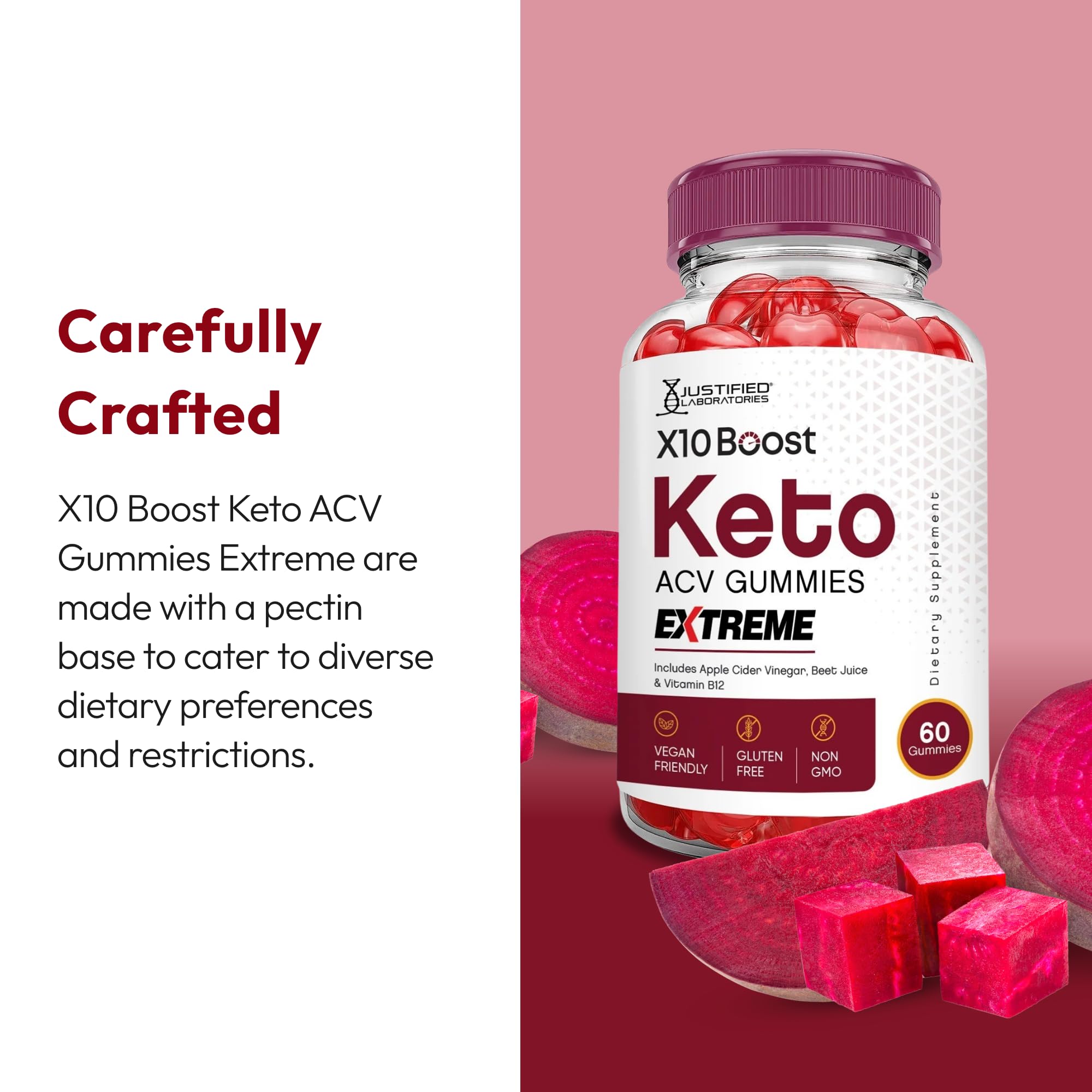 Justified Laboratories Boost Keto ACV Gummies — Vegan, Non-GMO, 1000mg ACV per Serving (5-Pack)