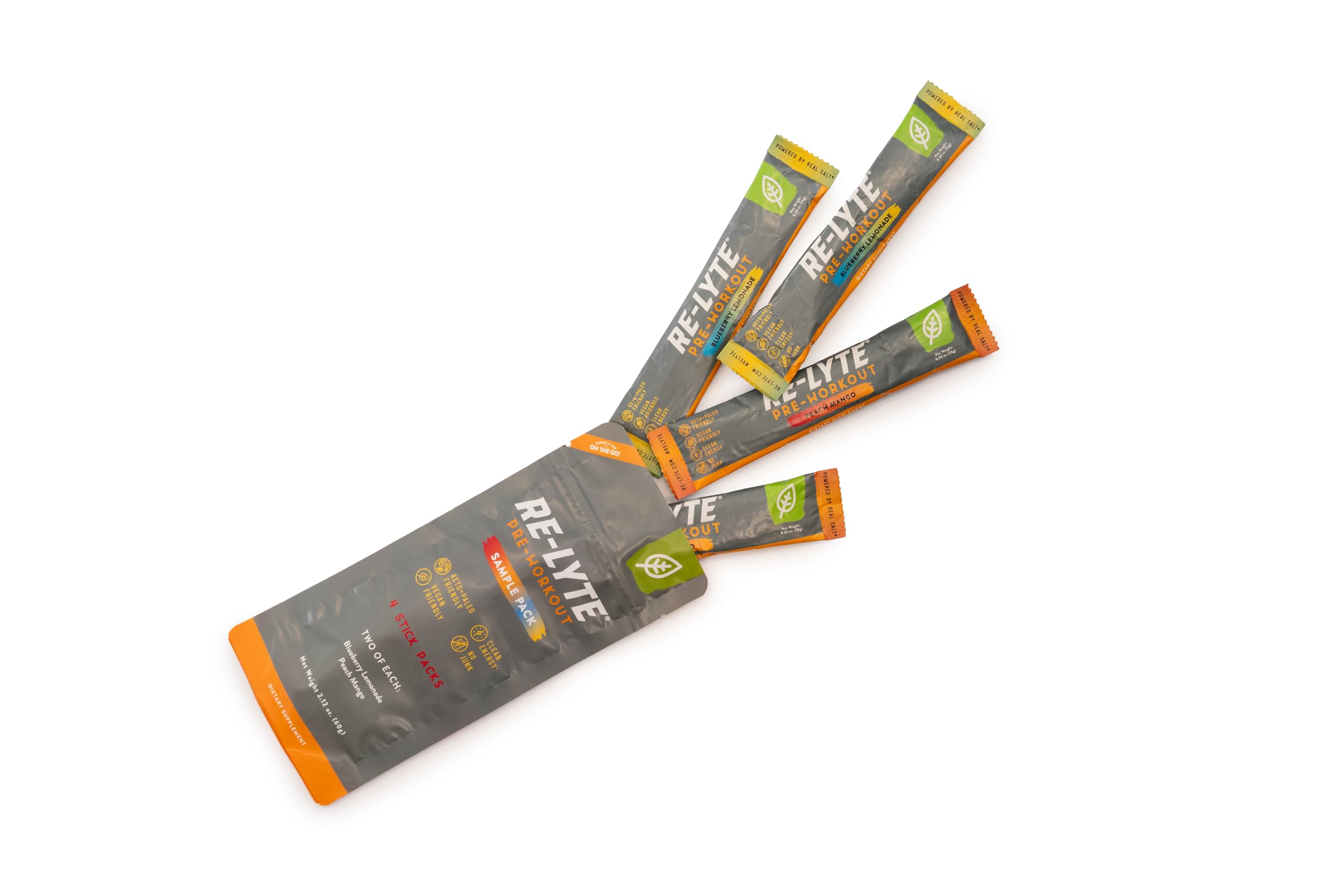 REDMOND Re-Lyte Pre-Workout Drink Mix Sampler Pack — 4 Sticks
