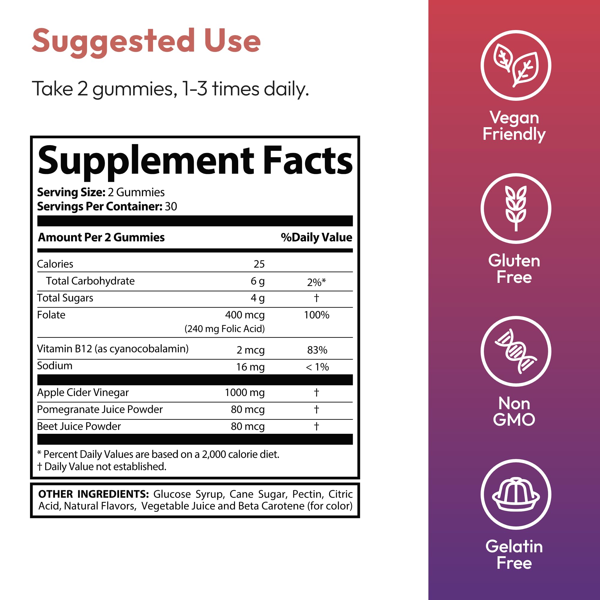 Justified Laboratories Destiny Keto ACV Gummies – 2 Pack, Advanced Formula 1000MG Apple Cider Vinegar with Pomegranate Beet Juice Powder, B12, vegan & Non-GMO | 120 Gummies