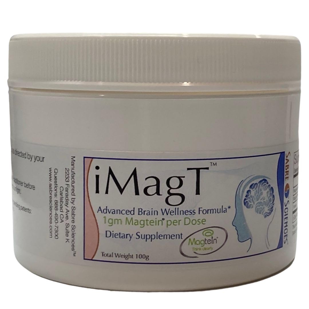 Front view of iMagT Magnesium L-Threonate powder 100g container