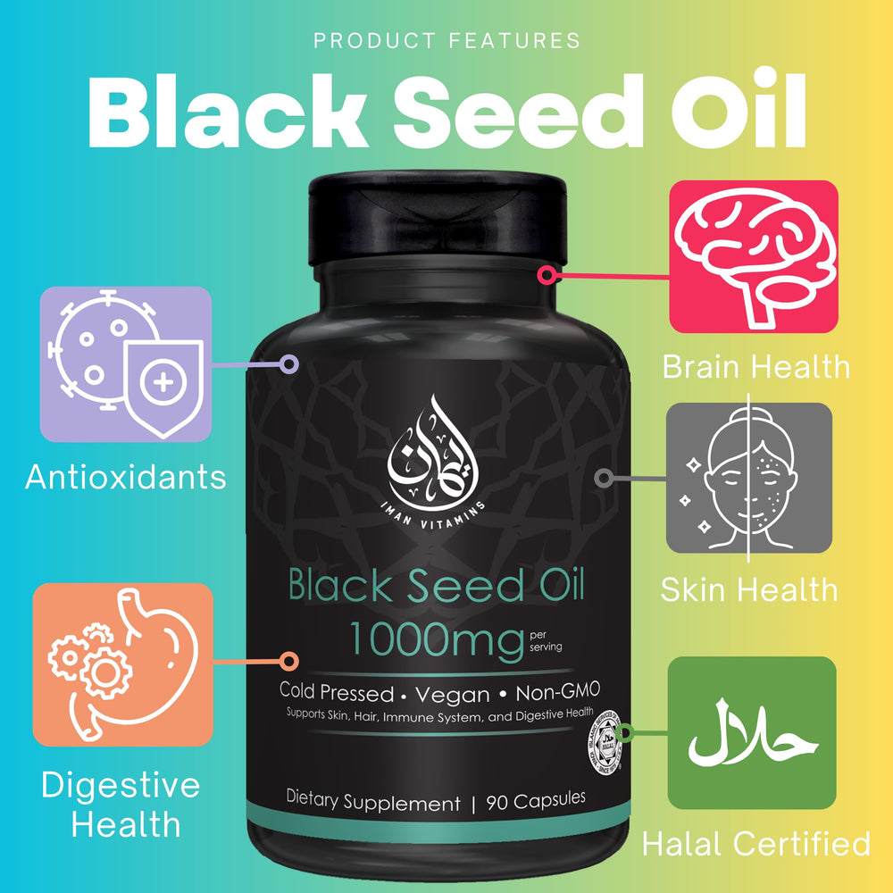 Iman Halal Black Seed Oil Capsules back label