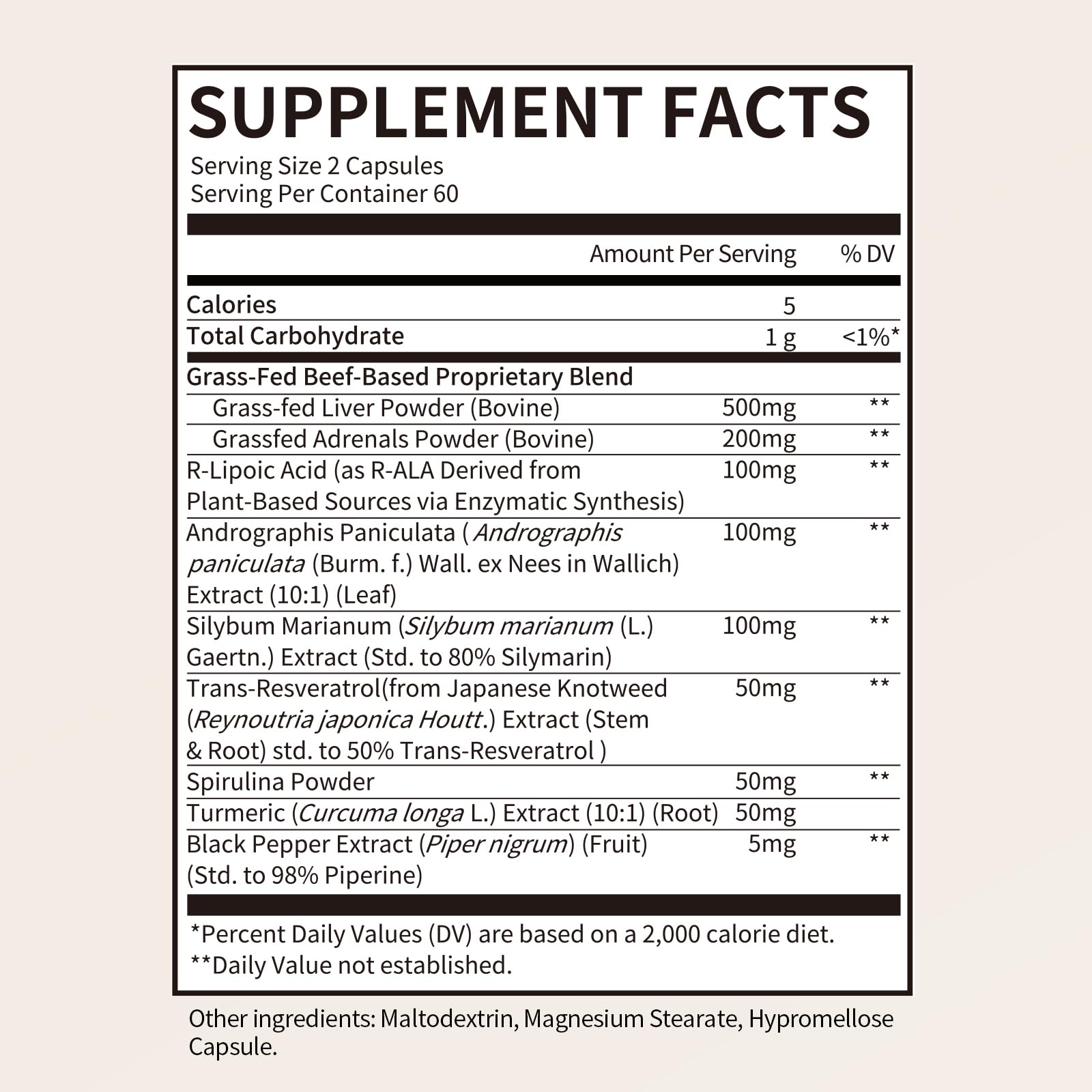 Ingredient close-up: beef liver and adrenals per serving