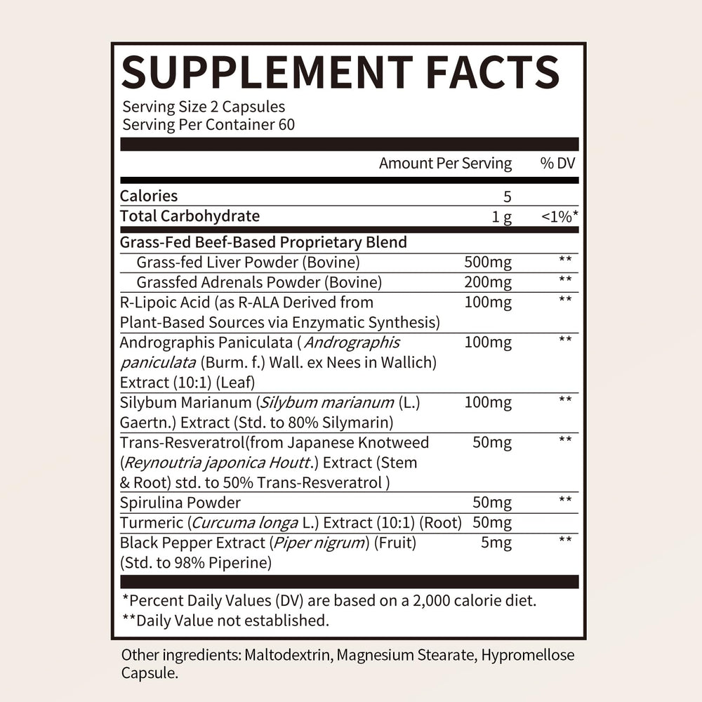Ingredient close-up: beef liver and adrenals per serving