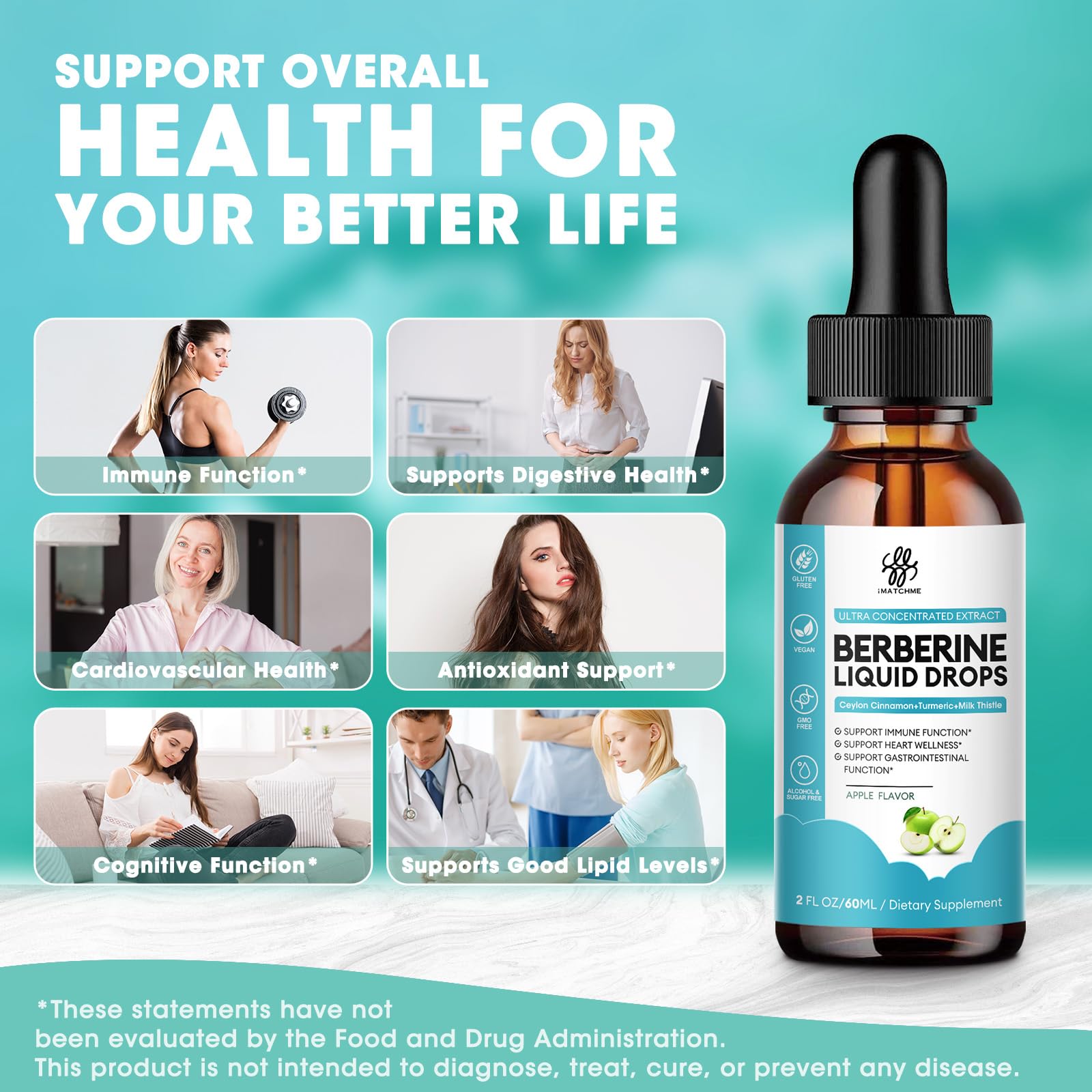 Apple flavor Berberine HCL bottle label