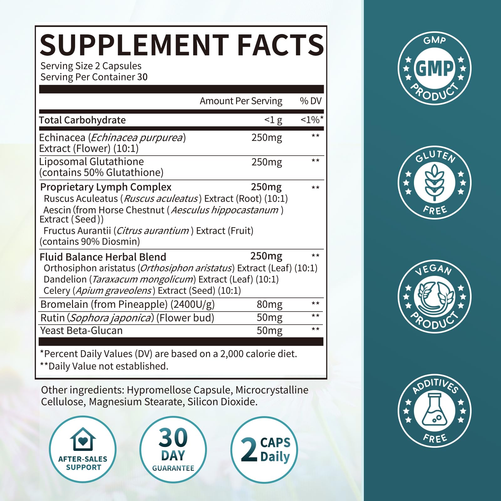 Close-up of iMATCHME Lymphatic Drainage ingredients including Echinacea