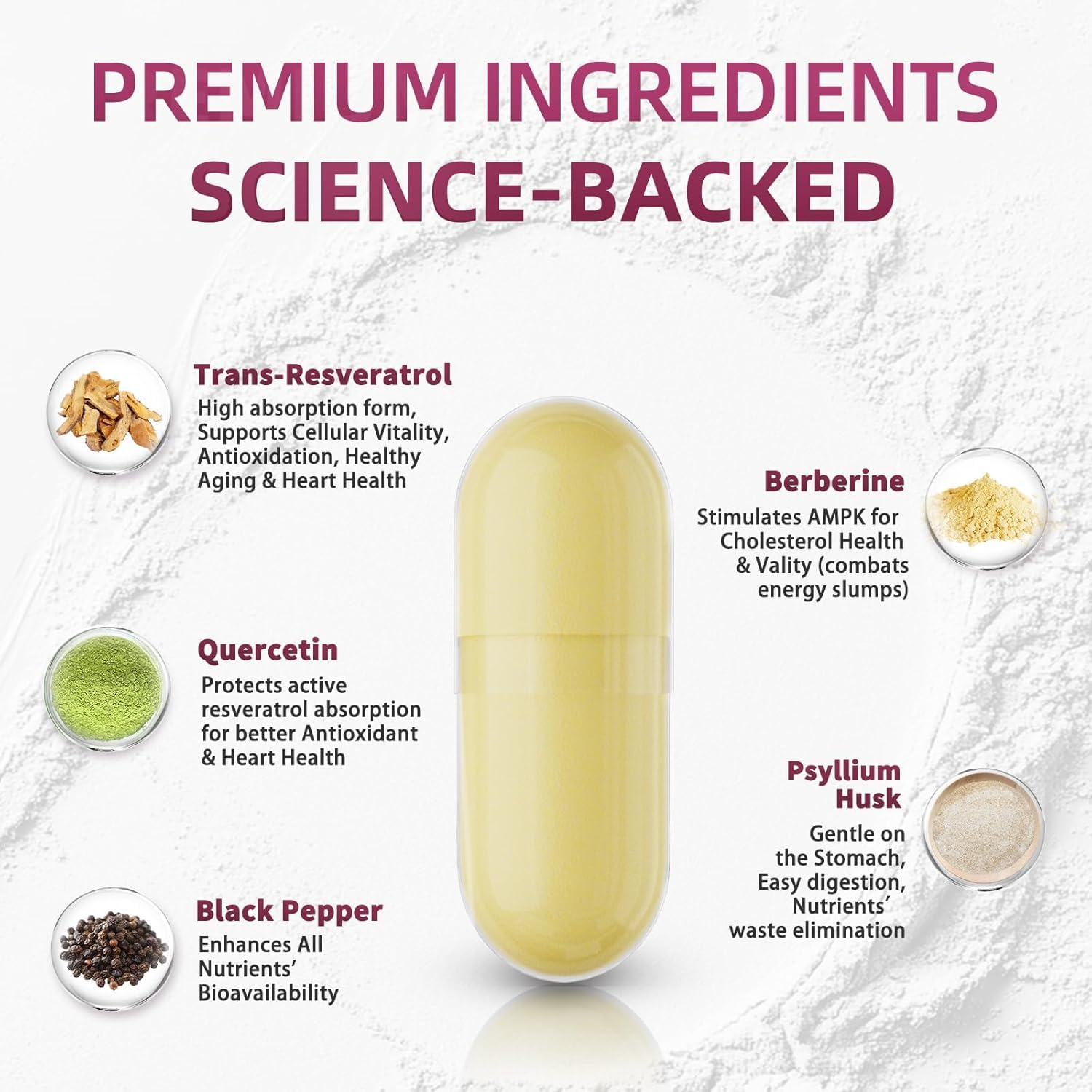 Close-up of iMATCHME label showing 98% purity trans-resveratrol