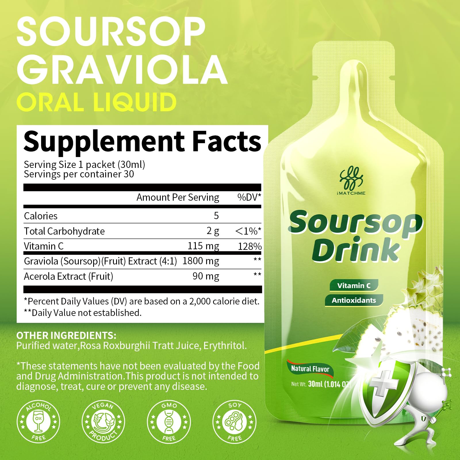 Natural flavor Soursop drink with 30 packets