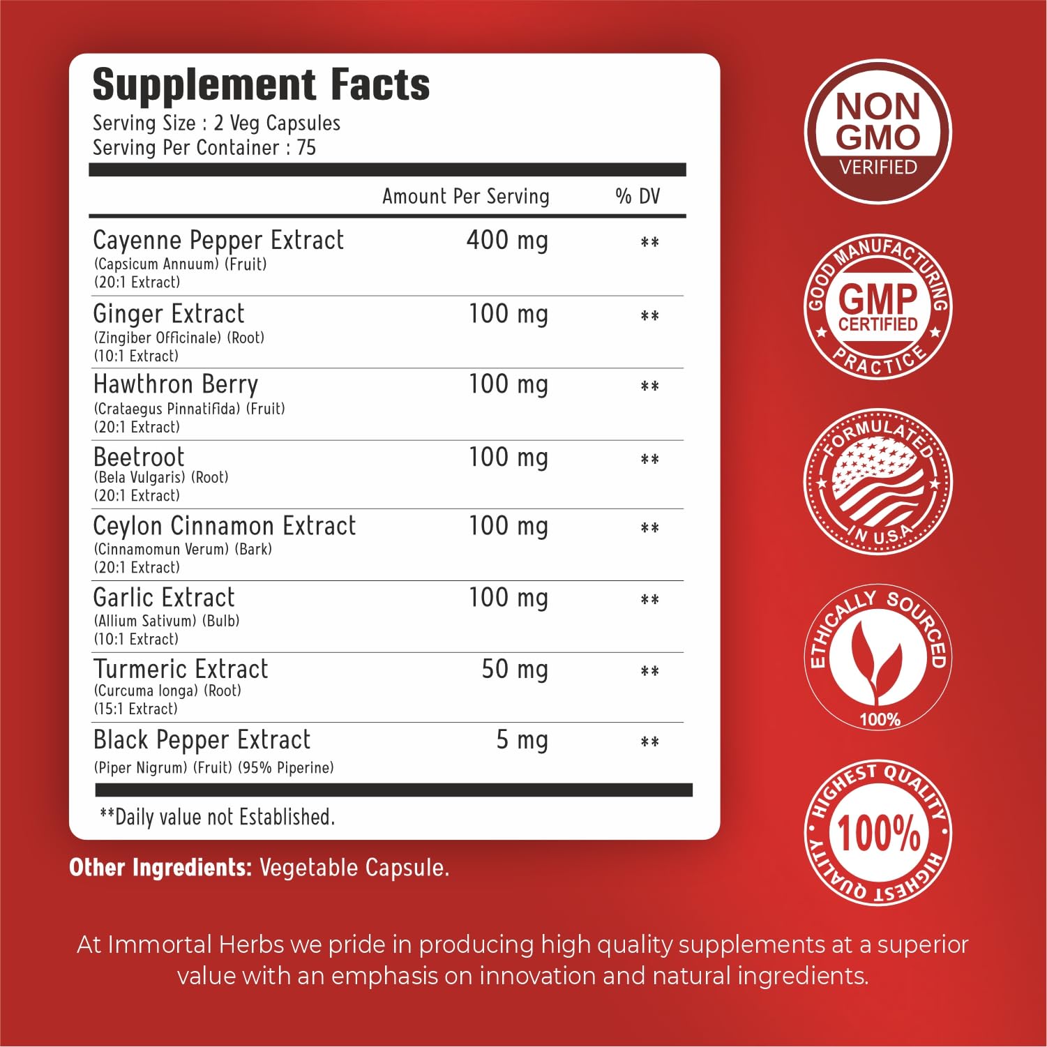 Bottle of Immortal Herbs Cayenne Pepper Capsules