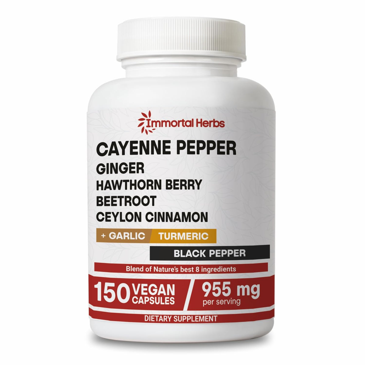 Front view of Immortal Herbs Cayenne Pepper Capsules bottle